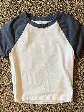 Hollister White Tee with Navy Raglan Sleeves